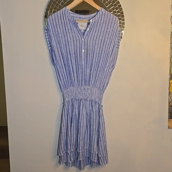 Rails Angelina Linen Rayon Cascade Pin Striped Smocked Waist Mini Dress NWOT - Picture 6 of 16